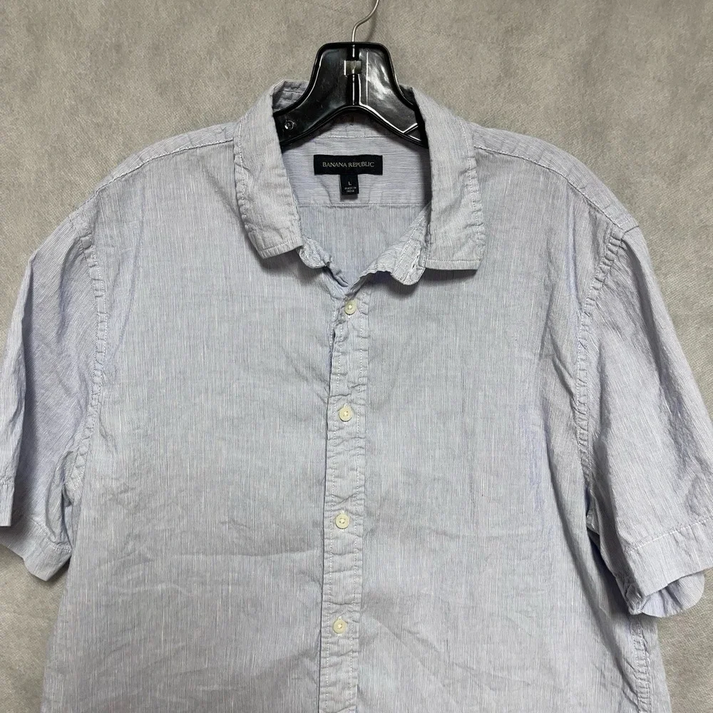 Banana Republic Shirt Men L Blue Linen Cotton‎ Button Up Casual Academia Preppy